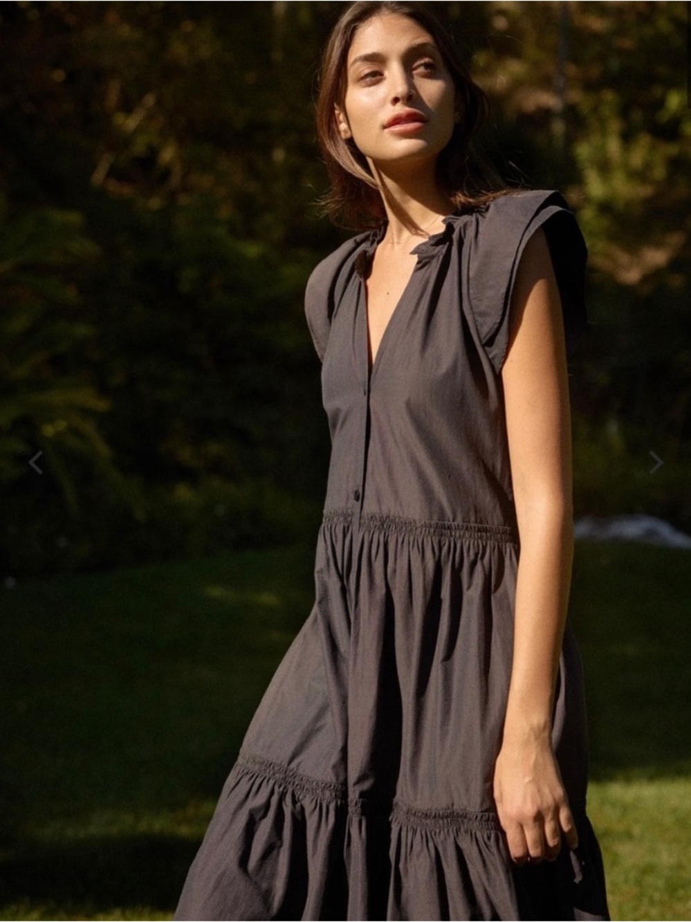 Brochu Walker Santori Cotton Blend Tiered Midi Dress Washed Black Size L NEW NWT